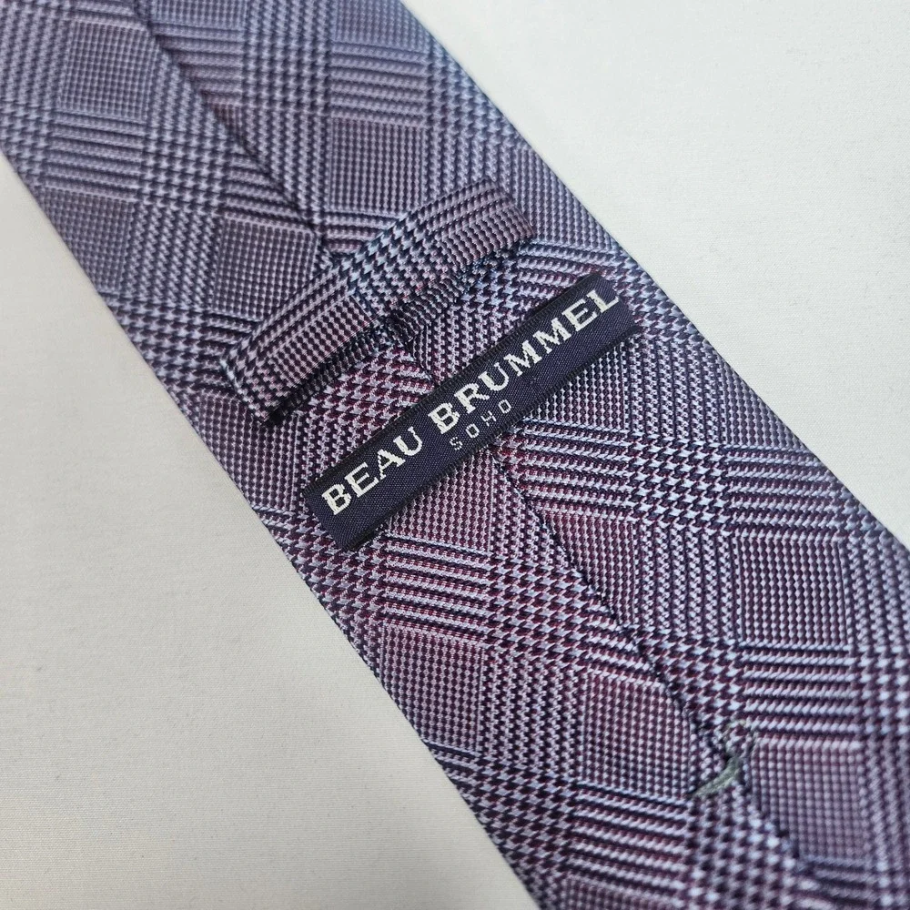 Beau Brummell Soho Men's 100% Silk‎ Plaid Necktie Hand Made
